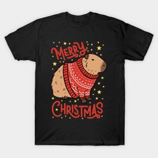 Merry Christmas a cute capybara wearing an ugly Christmas sweater T-Shirt